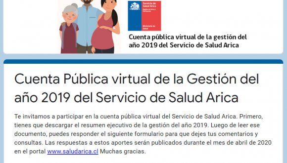 Servicio de Salud Arica invita a participar en la modalidad virtual de cuenta pública